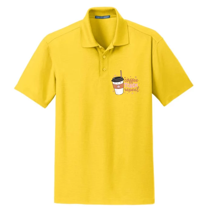 Cute Funny Coffee Teach Repeat Teacher Life Coffee Lover Dry Zone Grid Performance Polo