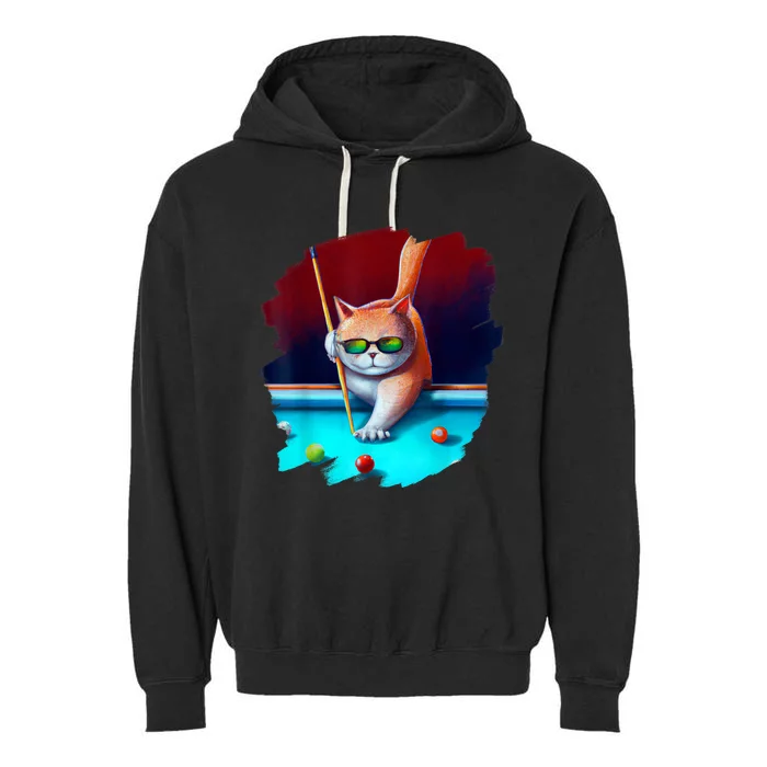 Cool Funny Cat Playing Pool Billiards In Lounge Best Gifts For Player Garment-Dyed Fleece Hoodie