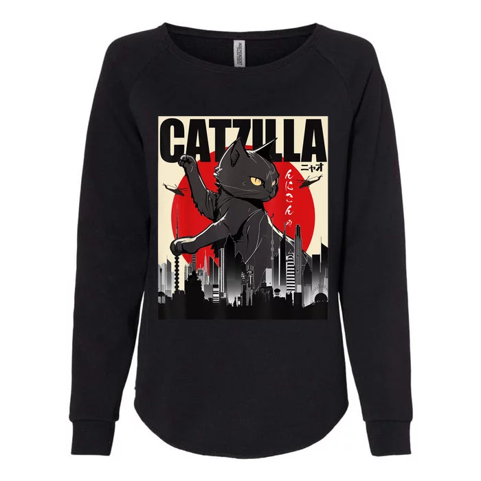 Catzilla Funny Cat Womens California Wash Sweatshirt