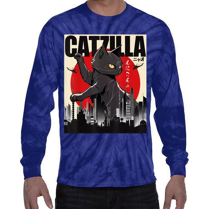 Catzilla Funny Cat Tie-Dye Long Sleeve Shirt