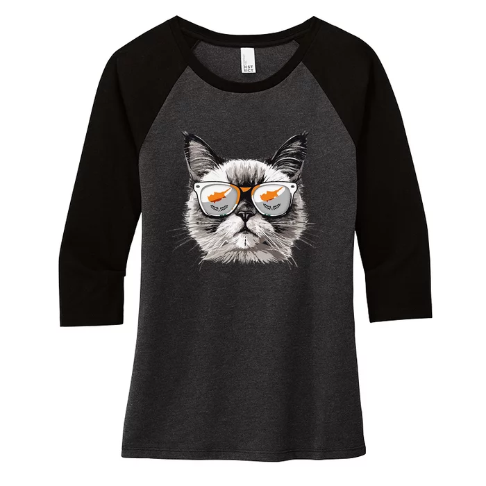 Cyprus Flag Cat Mom Souvenirs Products Kitten Cypriot Women's Tri-Blend 3/4-Sleeve Raglan Shirt