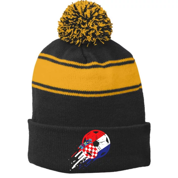 Croatia Flag Croatian Soccer Football Fan Stripe Pom Pom Beanie