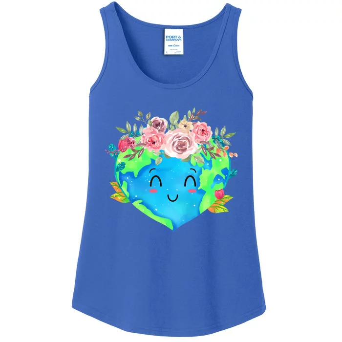 Cute Flowers Crown Planet Spring Nature Peace Earth Day Cute Gift Ladies Essential Tank