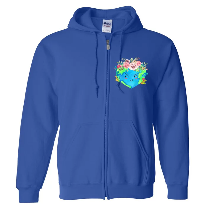 Cute Flowers Crown Planet Spring Nature Peace Earth Day Cute Gift Full Zip Hoodie