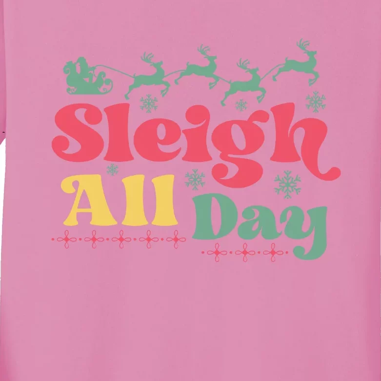 Cool Funny Christmas Santa Sleigh All Day Kids Long Sleeve Shirt