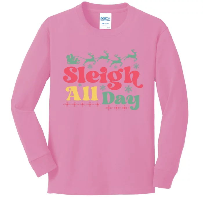 Cool Funny Christmas Santa Sleigh All Day Kids Long Sleeve Shirt