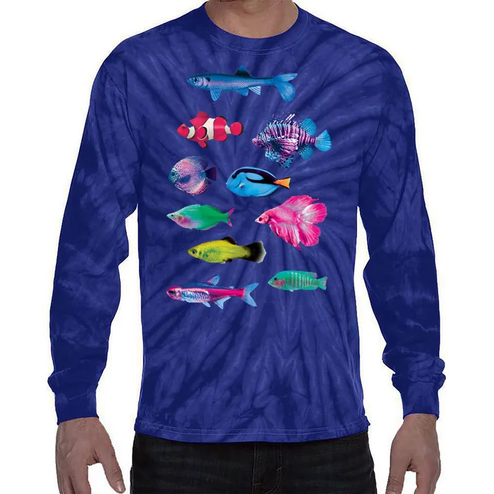 Colorful Fishes Tie-Dye Long Sleeve Shirt