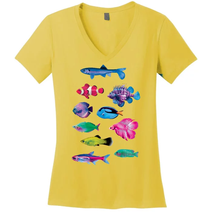 Colorful Fishes Women's V-Neck T-Shirt