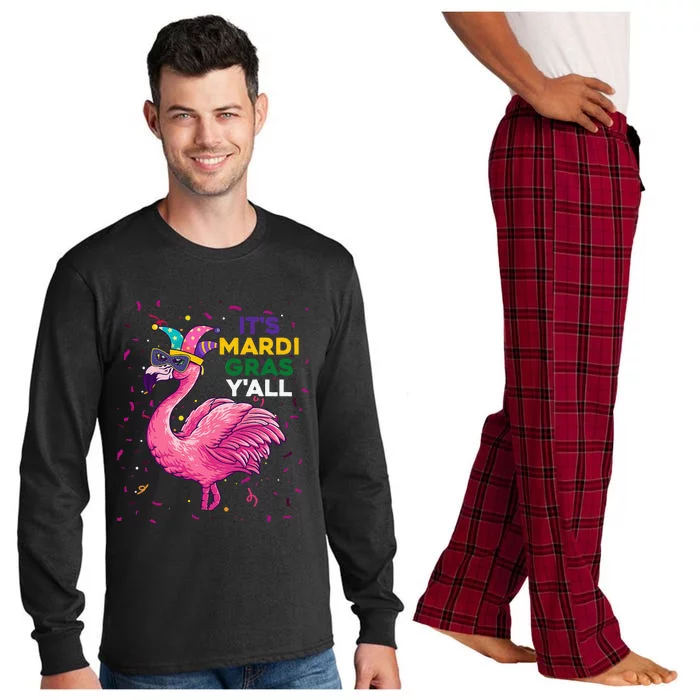 Cute Flamingo Clown Crown Mardi Gras Long Sleeve Pajama Set