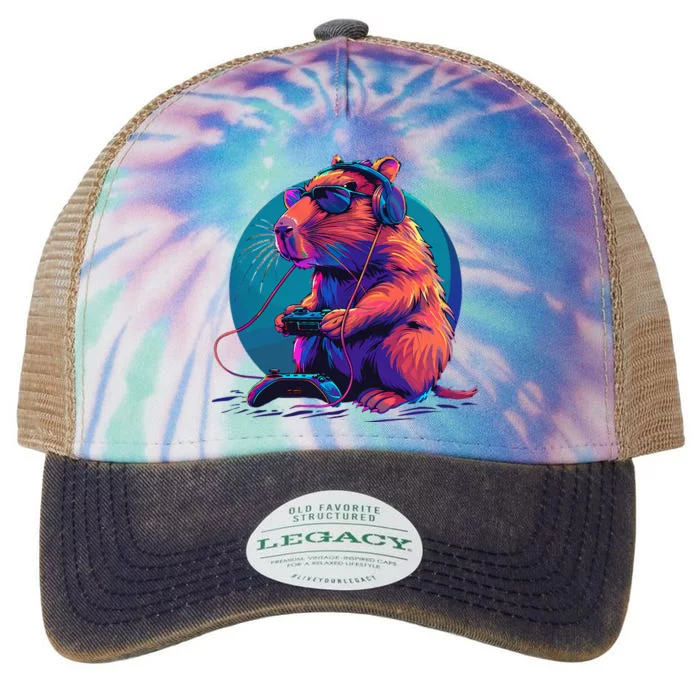 Capybara Funny Capybara Rodent & Video Games Lover Legacy Tie Dye Trucker Hat