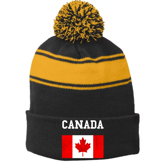 Canada Flag Canadian Flag Canadian Roots Maple Leaf Stripe Pom Pom Beanie