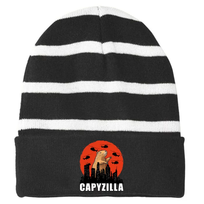 Capybara Funny Capybara Rodent Capyzilla Funny Striped Beanie with Solid Band