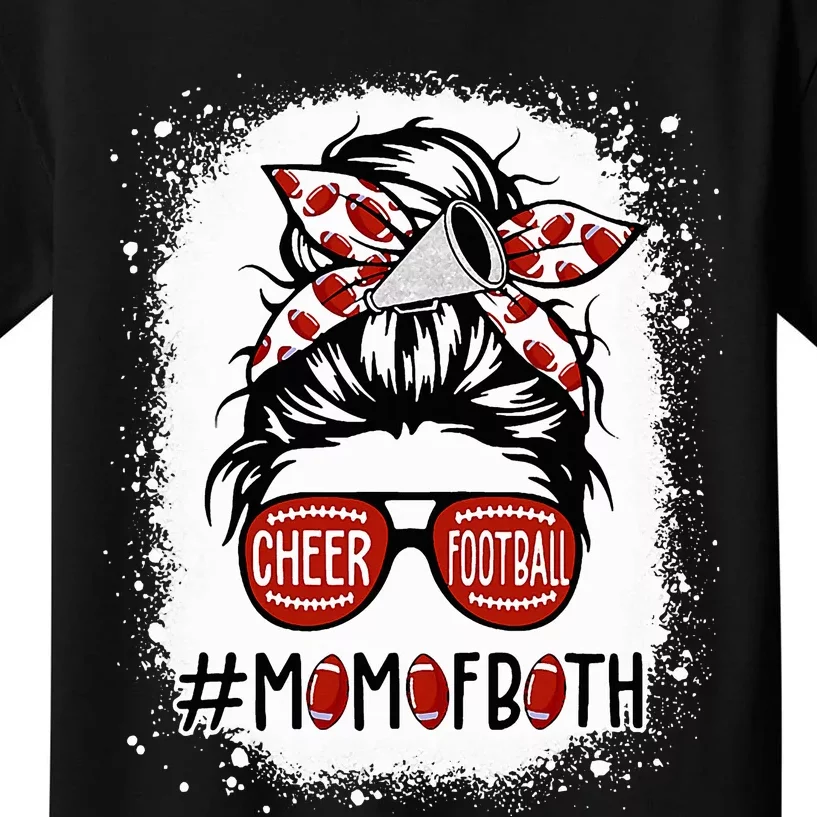 Cheer Football Cheerleading Mom Of Both Messy Hair Bun Kids T-Shirt