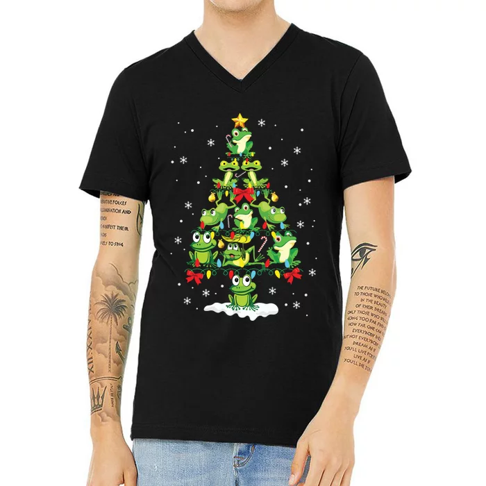 Cute Frog Christmas Tree Gift Decor Xmas Tree Premium V-Neck T-Shirt