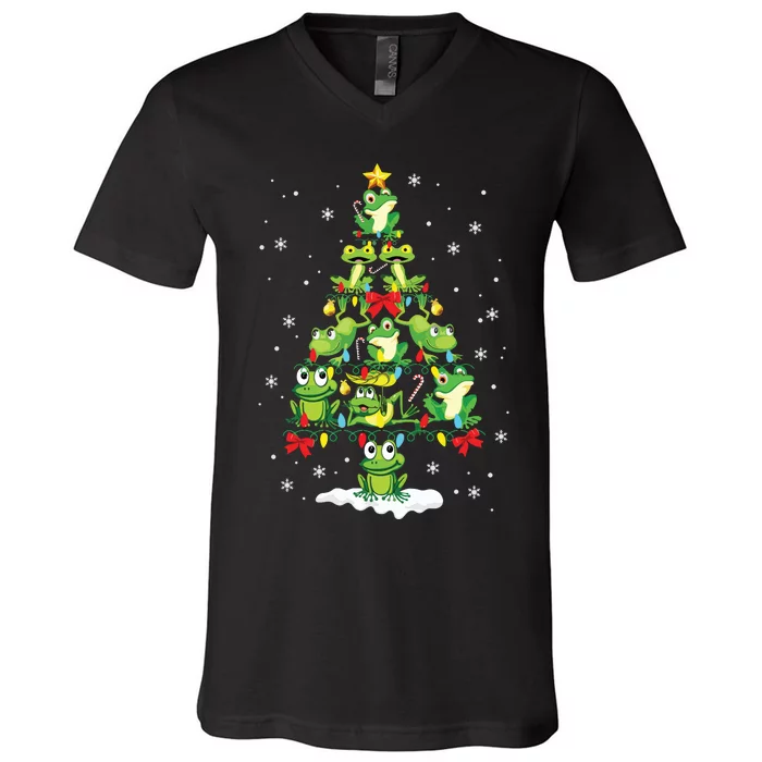 Cute Frog Christmas Tree Gift Decor Xmas Tree Premium V-Neck T-Shirt