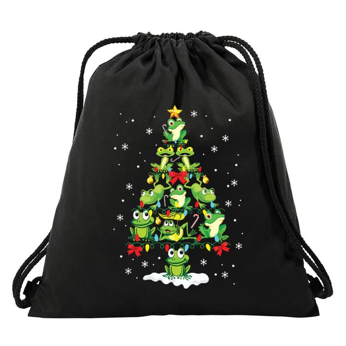 Cute Frog Christmas Tree Gift Decor Xmas Tree Premium Drawstring Bag