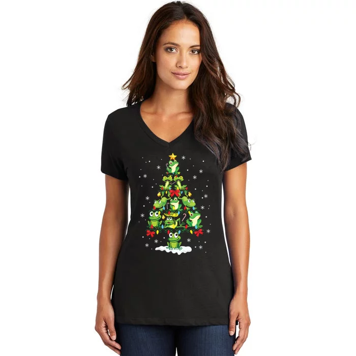 Cute Frog Christmas Tree Gift Decor Xmas Tree Premium Women's V-Neck T-Shirt