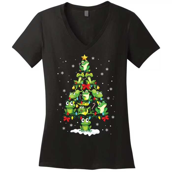 Cute Frog Christmas Tree Gift Decor Xmas Tree Premium Women's V-Neck T-Shirt