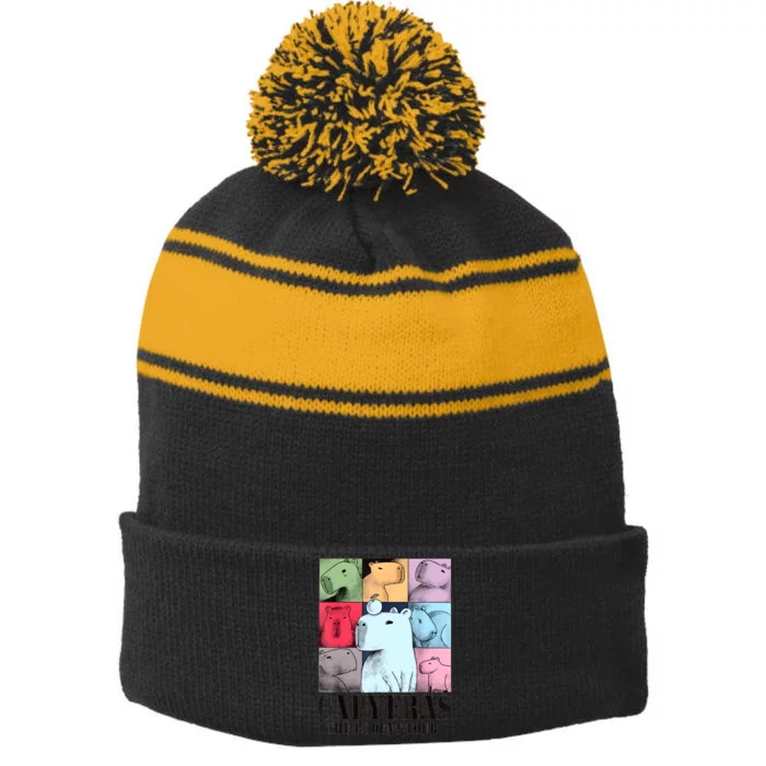 Capyeras Funny Cute Capybara Color Concert Cute Animals Stripe Pom Pom Beanie