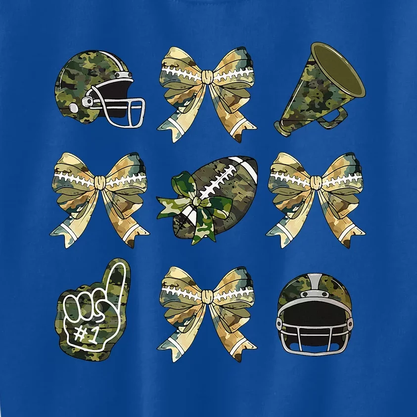 Camo Football Coquette Bow Football Mom Game Day Kids Sweatshirt