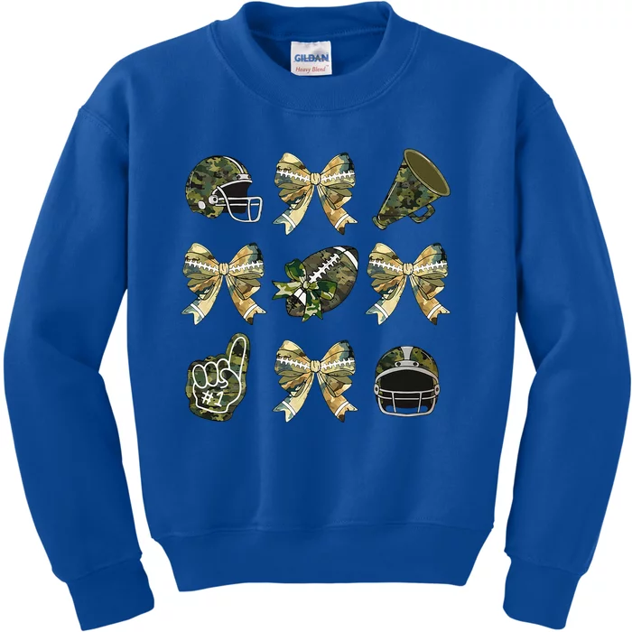 Camo Football Coquette Bow Football Mom Game Day Kids Sweatshirt