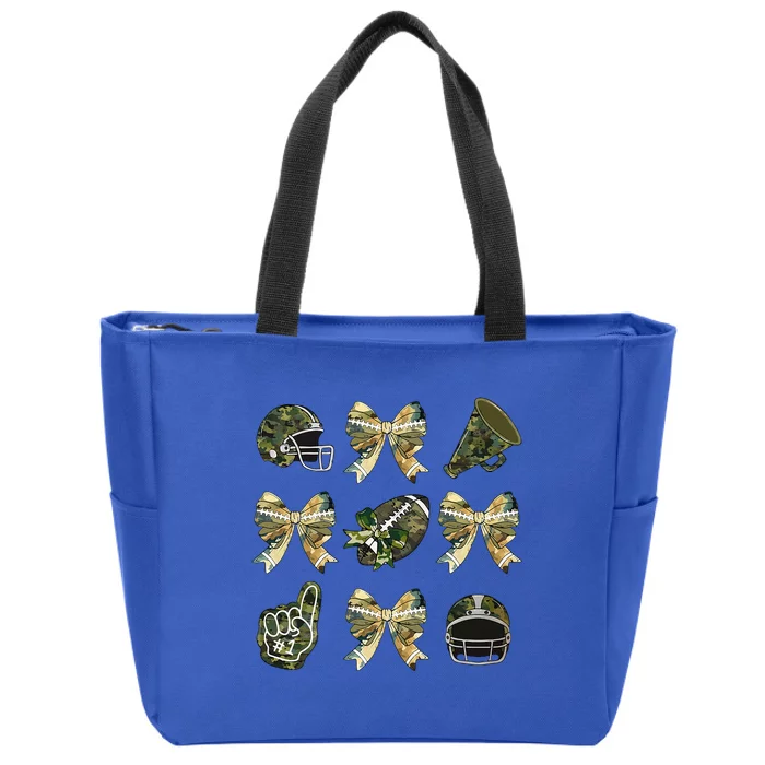 Camo Football Coquette Bow Football Mom Game Day Zip Tote Bag