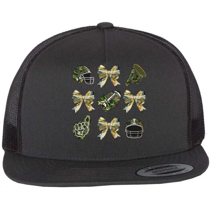 Camo Football Coquette Bow Football Mom Game Day Women Gift Flat Bill Trucker Hat