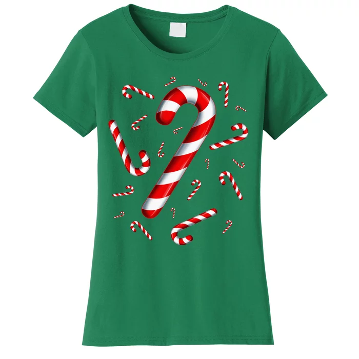 Christmas Flying Candy Cane Lover Taster Red And White Woman Women's T-Shirt