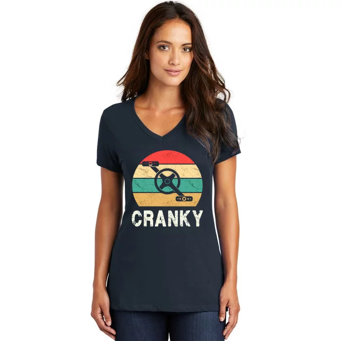 Cranky Funny Cyclist Retro Distressed Look Women's V-Neck T-Shirt