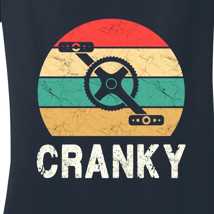 Cranky Funny Cyclist Retro Distressed Look Women's V-Neck T-Shirt