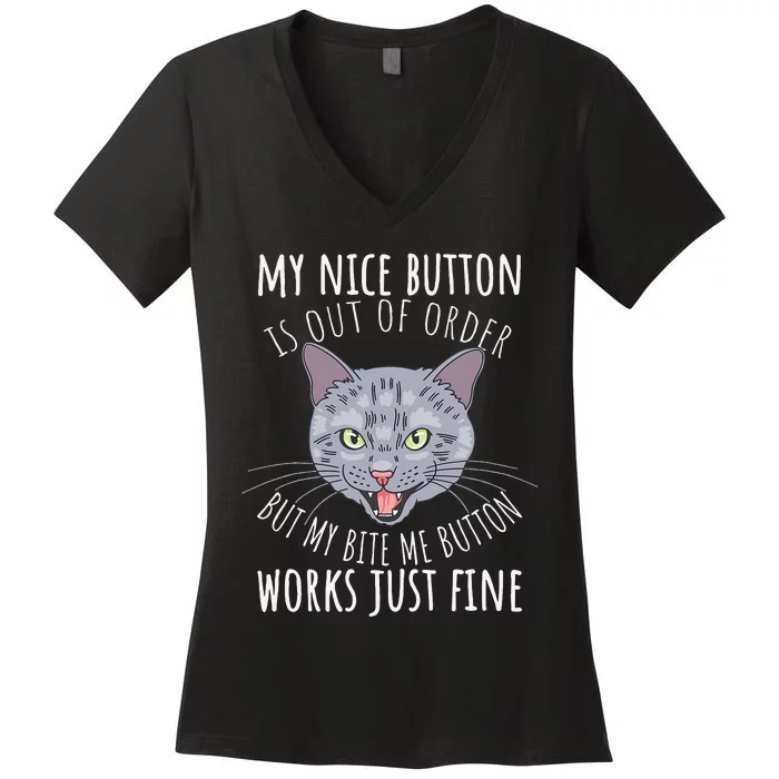 Cat Funny Cat Tees Cat Lover Gifts Cat Bite Me Women's V-Neck T-Shirt