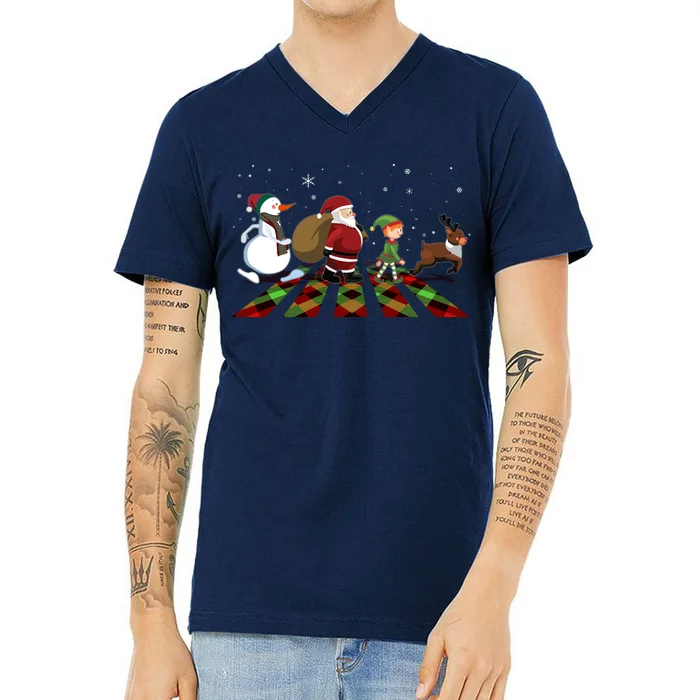 Cute Funny Christmas Road Frosty Santa Elf Reindeer V-Neck T-Shirt