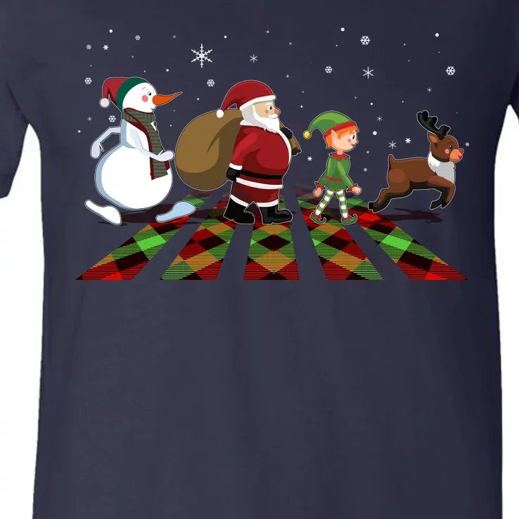 Cute Funny Christmas Road Frosty Santa Elf Reindeer V-Neck T-Shirt