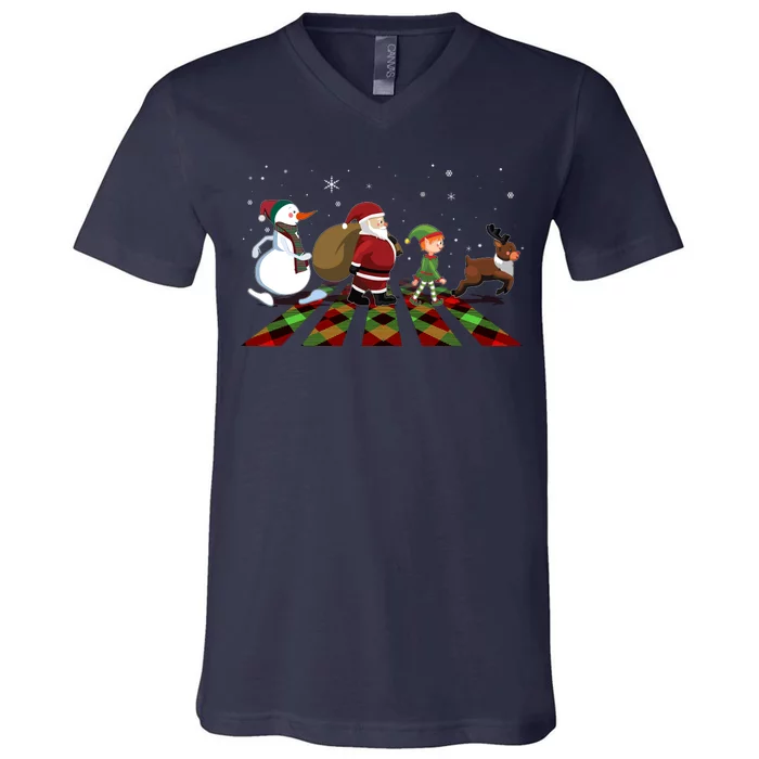 Cute Funny Christmas Road Frosty Santa Elf Reindeer V-Neck T-Shirt