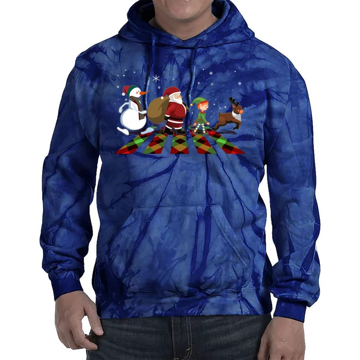 Cute Funny Christmas Road Frosty Santa Elf Reindeer Tie Dye Hoodie