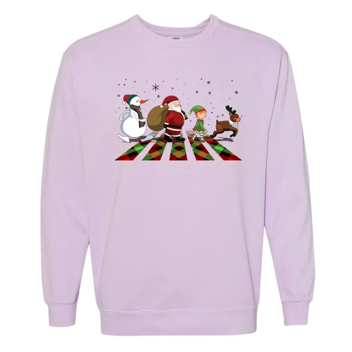 Cute Funny Christmas Road Frosty Santa Elf Reindeer Garment-Dyed Sweatshirt