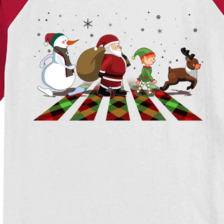 Cute Funny Christmas Road Frosty Santa Elf Reindeer Kids Colorblock Raglan Jersey