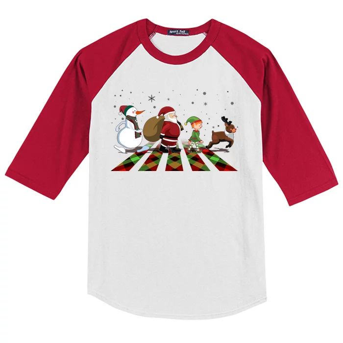 Cute Funny Christmas Road Frosty Santa Elf Reindeer Kids Colorblock Raglan Jersey