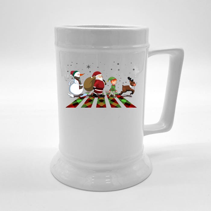 Cute Funny Christmas Road Frosty Santa Elf Reindeer Front & Back Beer Stein