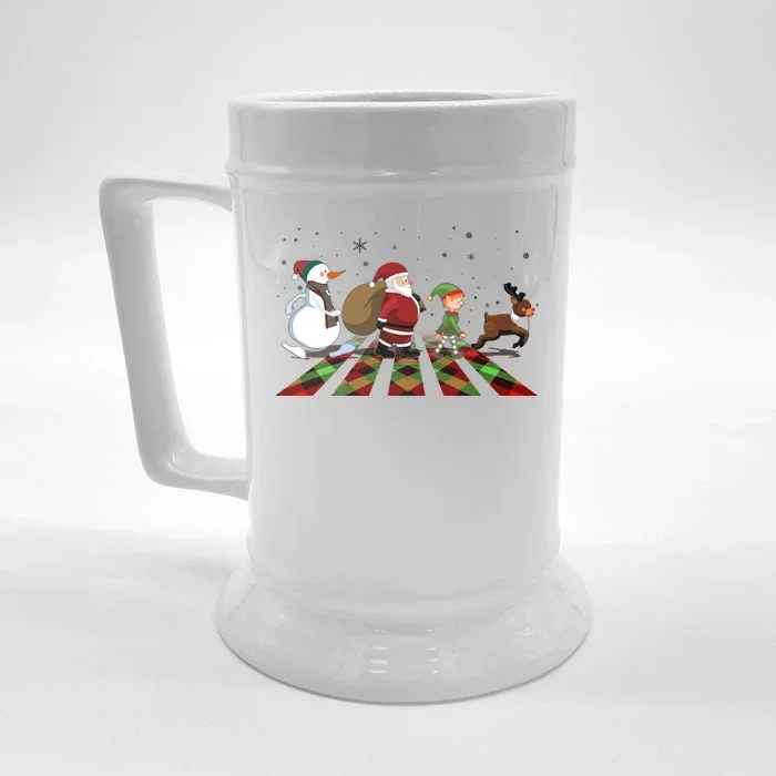 Cute Funny Christmas Road Frosty Santa Elf Reindeer Front & Back Beer Stein