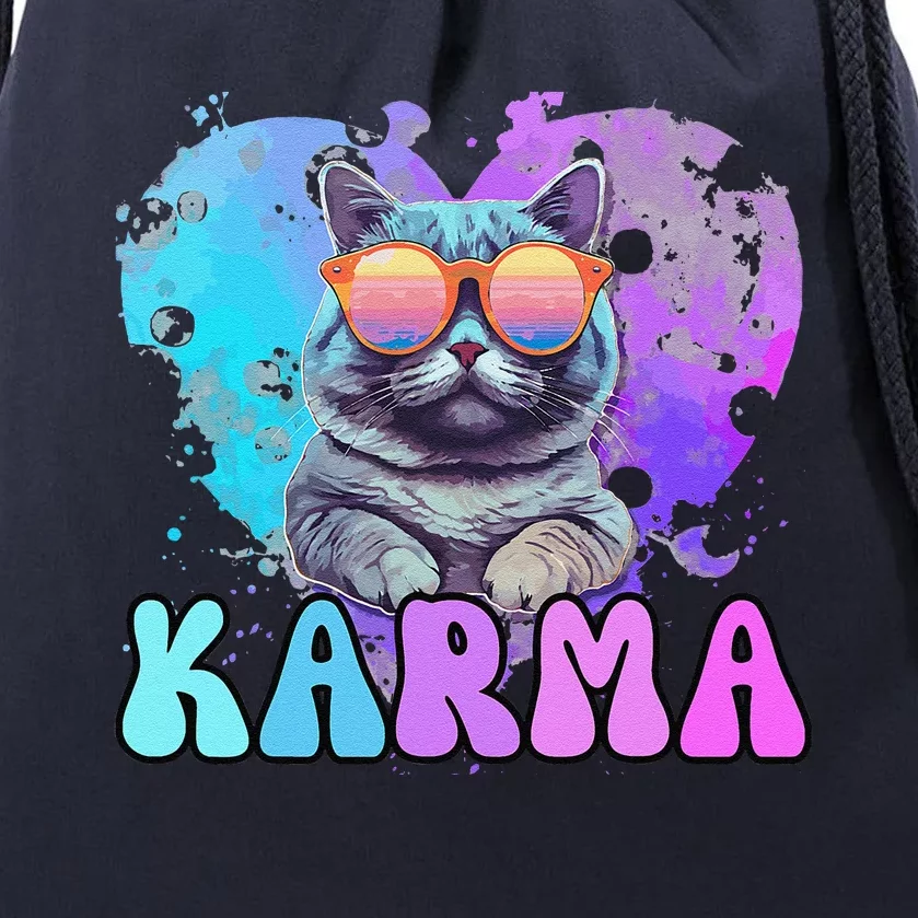 Cute Funny Cat Lover Heart Shape Karma Drawstring Bag