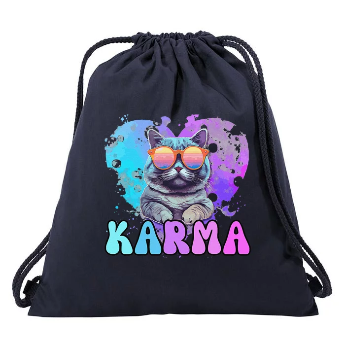 Cute Funny Cat Lover Heart Shape Karma Drawstring Bag