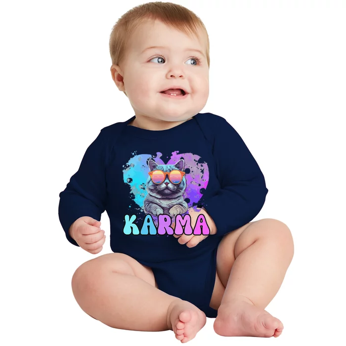 Cute Funny Cat Lover Heart Shape Karma Baby Long Sleeve Bodysuit