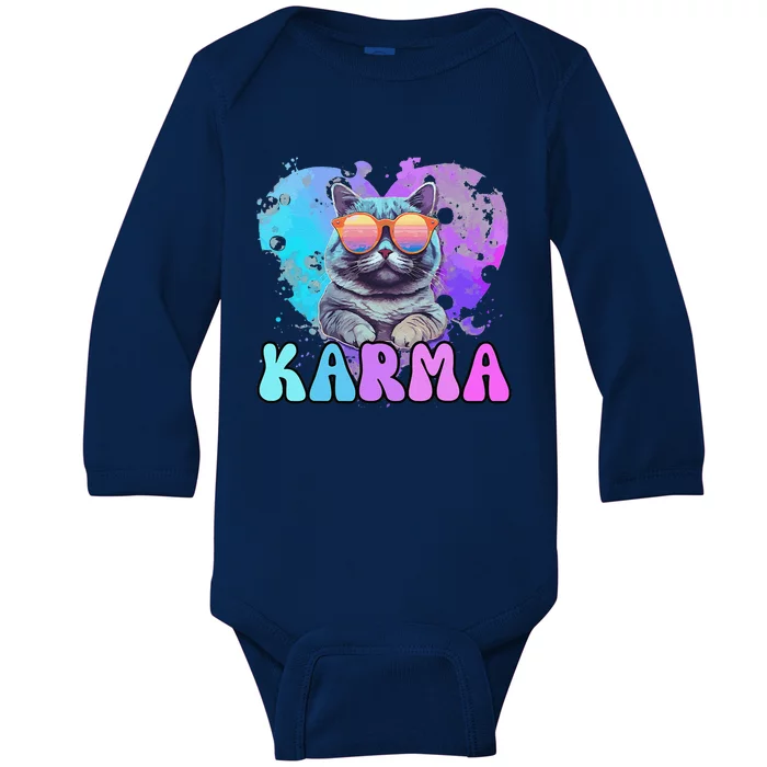 Cute Funny Cat Lover Heart Shape Karma Baby Long Sleeve Bodysuit