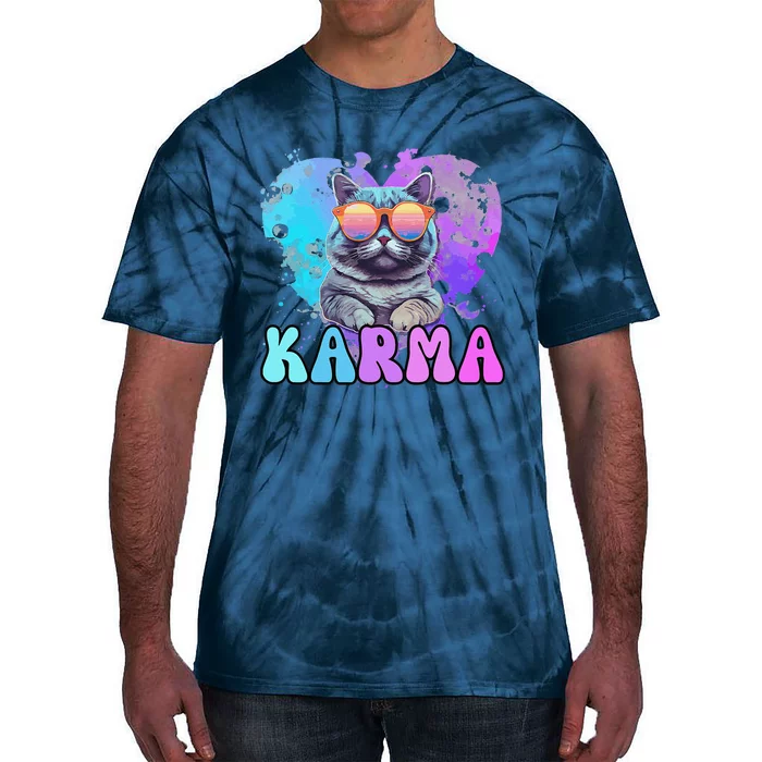 Cute Funny Cat Lover Heart Shape Karma Tie-Dye T-Shirt