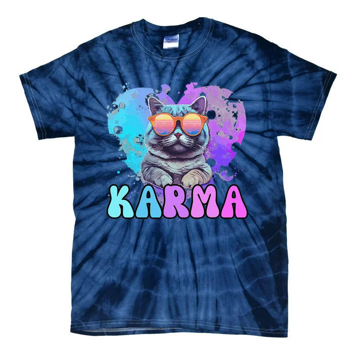 Cute Funny Cat Lover Heart Shape Karma Tie-Dye T-Shirt