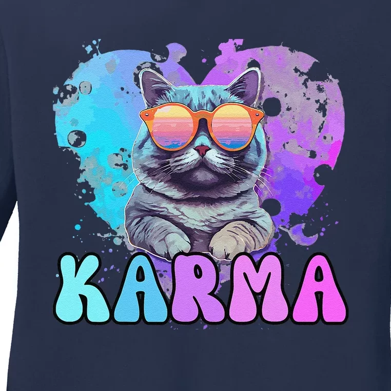 Cute Funny Cat Lover Heart Shape Karma Ladies Long Sleeve Shirt