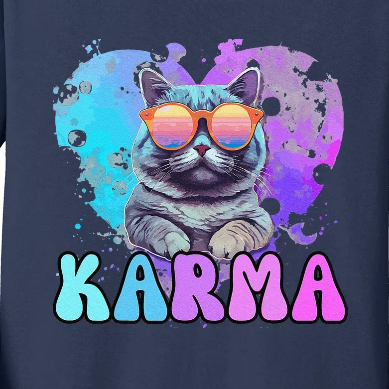 Cute Funny Cat Lover Heart Shape Karma Kids Long Sleeve Shirt