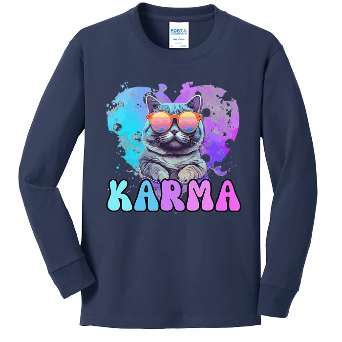 Cute Funny Cat Lover Heart Shape Karma Kids Long Sleeve Shirt