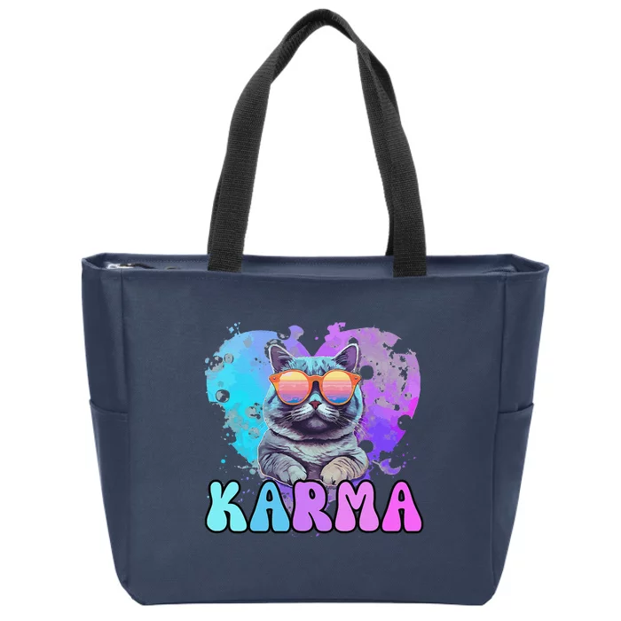 Cute Funny Cat Lover Heart Shape Karma Zip Tote Bag